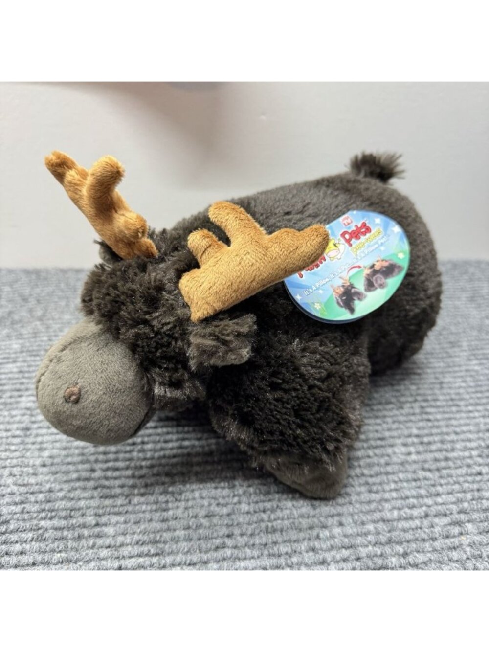 Pillow Pet Peewee Moose Chocolate Brown Plush Small Rustic Nursery Decor NEW
